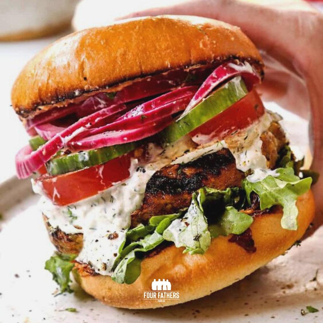 Greek Lamb Burger - fourfathersfoodco