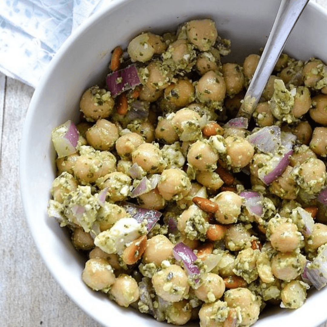 SPICY PESTO CHICKPEA SALAD - fourfathersfoodco